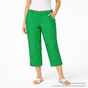 69. Lilly Pulitzer Palm Beach Fit Cropped Pants Green Pink Anchor Embroidered 2
